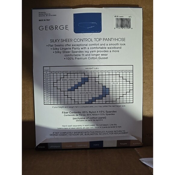George Pantyhose Control Top Silky Sheer Size M/T Sandalfoot Ivory Color New NIP - Picture 2 of 4